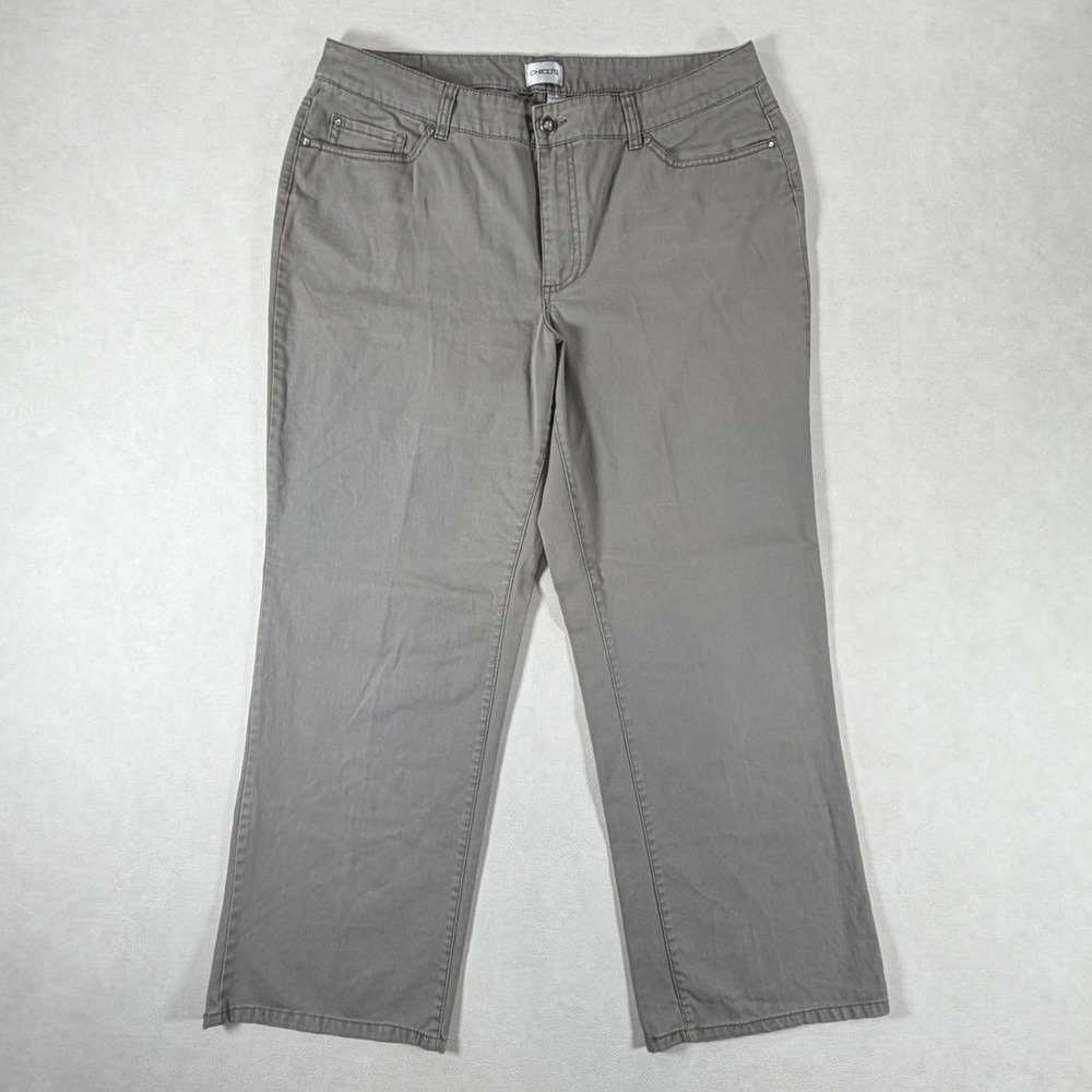 Vintage Chicos Gray Straight Leg Khaki Pants Size 3 Short Rhinestone Pockets
